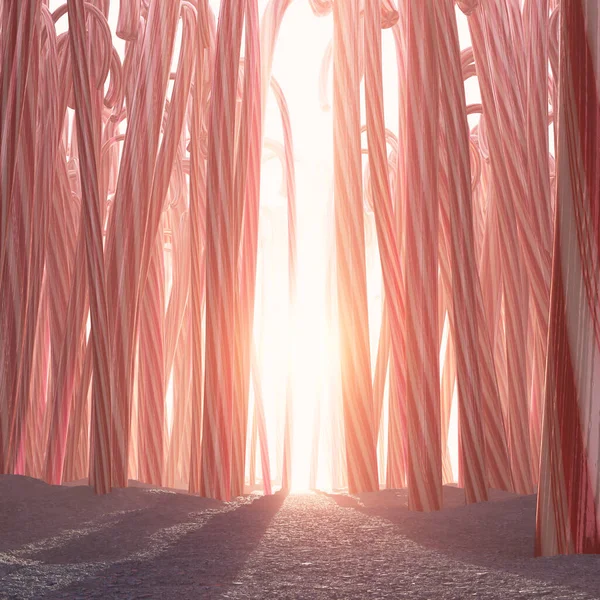 Fantastical Concept Pathway Forest Made Out Thousands Candy Canes Warm — ストック写真