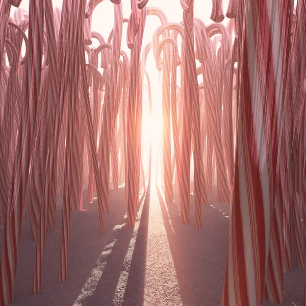 Fantastical Concept Pathway Forest Made Out Thousands Candy Canes Warm — Stockfoto