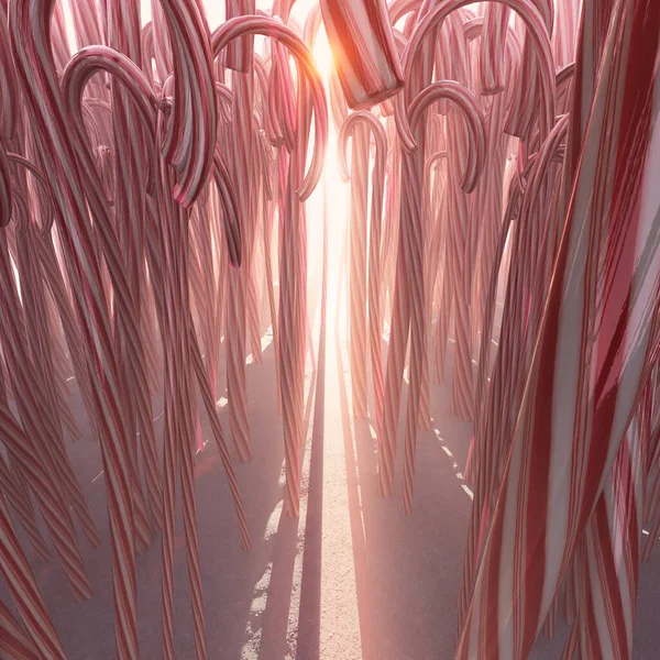 Fantastical Concept Pathway Forest Made Out Thousands Candy Canes Warm — 图库照片