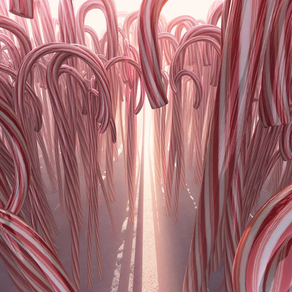 Fantastical Concept Pathway Forest Made Out Thousands Candy Canes Warm — Foto Stock