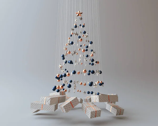 Concept Collection Hanging Christmas Decorations Making Shape Tree Suspended Wrapped — Zdjęcie stockowe