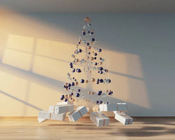 Concept Collection Hanging Christmas Decorations Making Shape Tree Suspended Wrapped — Zdjęcie stockowe