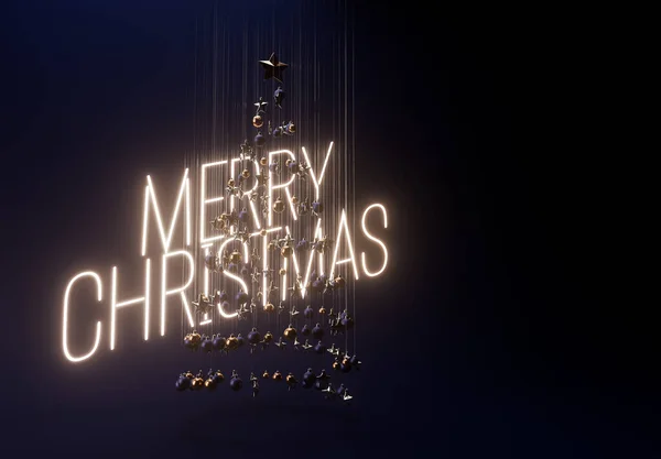 Concept Collection Hanging Christmas Decorations Making Shape Tree Backlit Neon — Fotografia de Stock