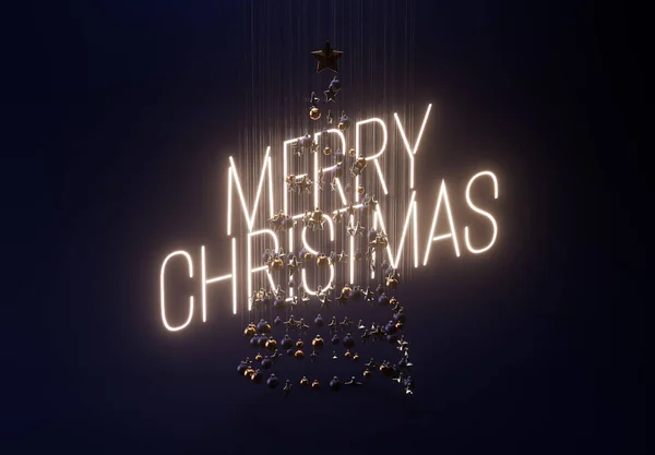 Concept Collection Hanging Christmas Decorations Making Shape Tree Backlit Neon — Fotografia de Stock