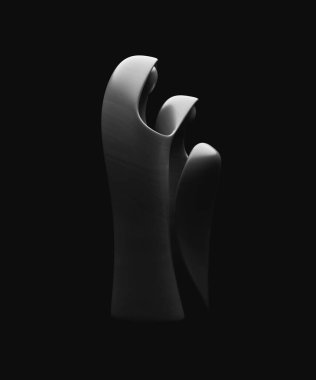 An abstract stylized wood carving depicting a christian christmas nativity scene featuring mary, joseph and baby jesus - 3D render