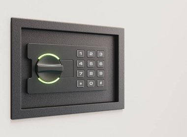 A digital wall safe set into a white wall background - 3D render