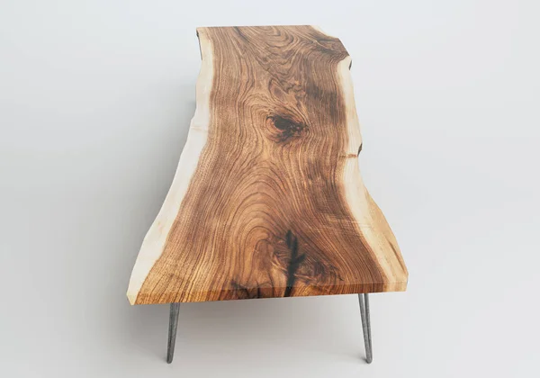 Ein Konferenztisch Mit Metallbeinen Und Einer Natürlichen Holzplatte Auf Isoliertem — Stockfoto
