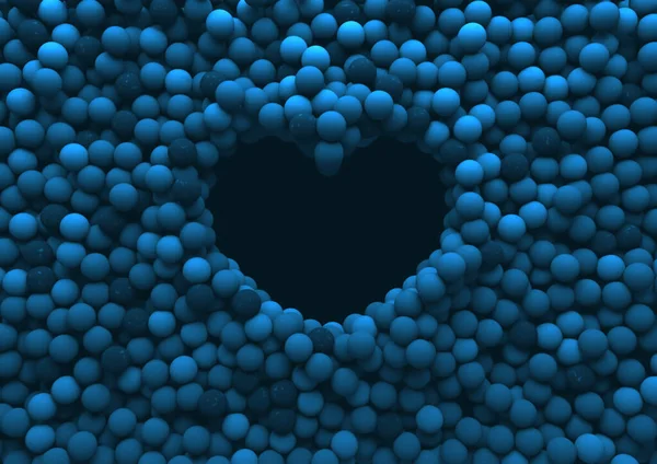 一个心形的空洞被一系列蓝色的橡胶球围绕着 形成一个坚实的背景 3D渲染 — 图库照片