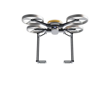 İzole edilmiş beyaz arka planda hiçbir şey taşımayan uçan bir hava aracını gösteren bir konsept - 3 boyutlu görüntüleme 