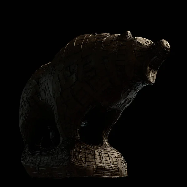 Rough Clay Iron Reinforced Sculpture Depicting Bear Dark Dramatic Light — Stock Photo, Image