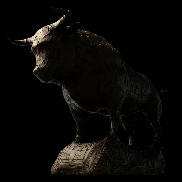 Rough Clay Iron Reinforced Sculpture Depicting Bull Dark Dramatic Light — Stock Photo, Image