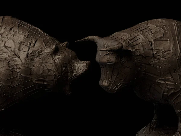 Zwei Grobe Skulpturen Aus Ton Und Eisen Die Einen Bullen — Stockfoto
