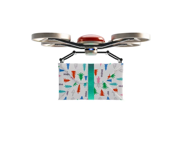 Μια Ιδέα Που Δείχνει Ένα Ιπτάμενο Drone Παράδοσης Που Μεταφέρει — Φωτογραφία Αρχείου