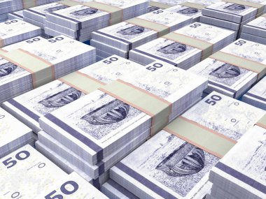 Danimarka 'nın parası. Danimarka kronu faturaları. DKK banknotları. 50 kron. İş, finans, haber geçmişi. 3d illüstrasyon.