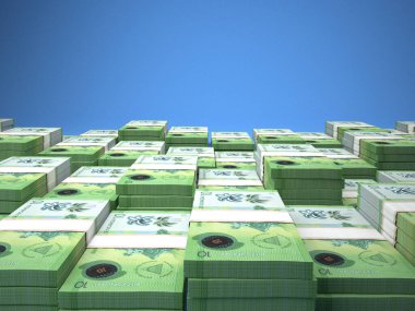 Nikaragua 'nın parası. Cordoba faturaları. NIO banknotları. 10 İspanyol. İş, finans, haber geçmişi. 3d illüstrasyon.