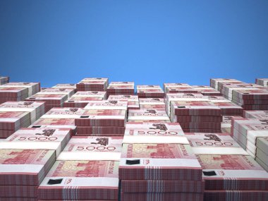 Paraguay 'ın parası. Guarani faturaları. PYG banknotları. 5000 İspanyol. İş, finans, haber geçmişi. 3d illüstrasyon.