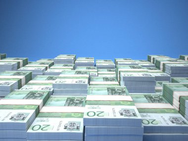 Sırbistan 'ın parası. Sırp dinarı faturaları. RSD banknotları. 20 dinar. İş, finans, haber geçmişi. 3d illüstrasyon.