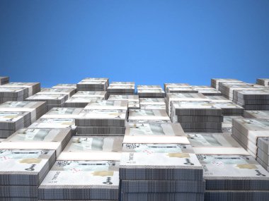Suriye 'nin parası. Pound faturaları. SYP banknotları. 5000 Arap. İş, finans, haber geçmişi. 3d illüstrasyon.