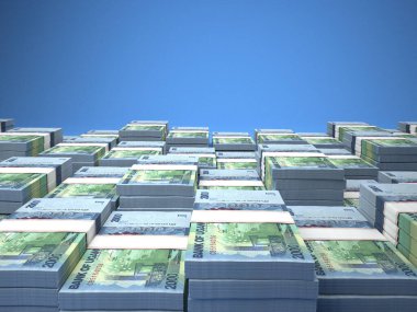 Uganda 'nın parası. Şilin faturaları. UGX banknotları. 2000 Ganga. İş, finans, haber geçmişi. 3d illüstrasyon.