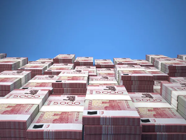 Paraguay 'ın parası. Guarani faturaları. PYG banknotları. 5000 İspanyol. İş, finans, haber geçmişi. 3d illüstrasyon.