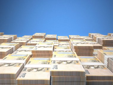 Yemen 'in parası. Rial faturaları. YER banknotları. 200 Arapça. İş, finans, haber geçmişi. 3d illüstrasyon.