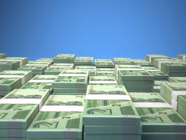 Zimbabwe 'nin parası. Zimbabve dolarları. ZWL banknotları. 2 dolar. İş, finans, haber geçmişi. 3d illüstrasyon.