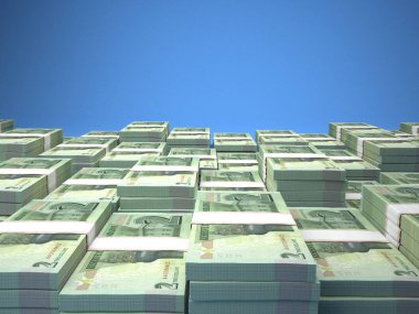 Zimbabwe 'nin parası. Zimbabve dolarları. ZWL banknotları. 2 dolar. İş, finans, haber geçmişi. 3d illüstrasyon.