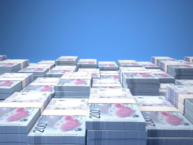 Arjantin 'in parası. Arjantin Peso faturaları. ARS banknotları. 200 peso. İş, finans, haber geçmişi. 3d illüstrasyon.
