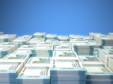 Hindistan 'ın parası. Hint Rupisi. INR banknotları. 50 rupi. İş, finans, haber geçmişi. 3d illüstrasyon.