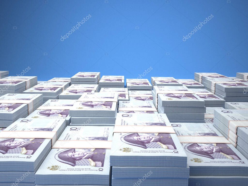 Money of Haiti. Gourde  bills. HTG banknotes. 10 Haitian. Business, finance, news background. 3d illustration.