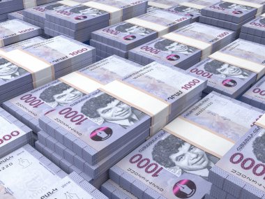 Ermenistan 'ın parası. Dram faturaları. AMD banknotları. 1000 Ermeni. İş, finans, haber geçmişi. 3d illüstrasyon.