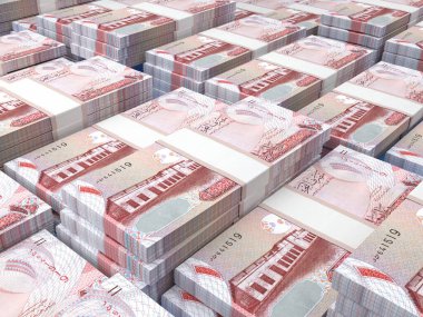 Bahreyn 'in parası. Dinar faturaları. BHD banknotları. 1 Arapça. İş, finans, haber geçmişi. 3d illüstrasyon.