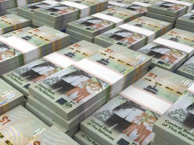 Bahamalar 'ın parası. Bahamalar 'ın dolarları. BSD banknotları. 20 dolar. İş, finans, haber geçmişi. 3d illüstrasyon.