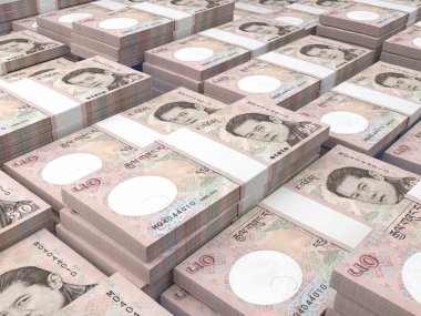 Butan 'ın parası. Ngultrum faturaları. BTN banknotları. 50 Dzongkha. İş, finans, haber geçmişi. 3d illüstrasyon.