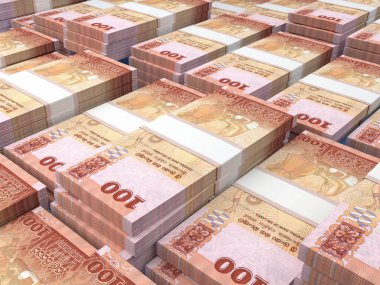 Sri Lanka 'nın parası. Rupi faturaları. LKR banknotları. 100 Sinhala. İş, finans, haber geçmişi. 3d illüstrasyon.