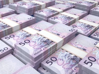 Lesotho 'nun parası. Loti faturaları. LSL banknotları. 50 İngiliz. İş, finans, haber geçmişi. 3d illüstrasyon.