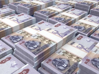 Zambiya 'nın parası. Kwacha faturaları. ZMW banknotları. 5 Bemba. İş, finans, haber geçmişi. 3d illüstrasyon.