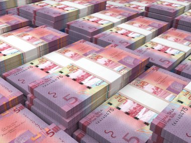 Samoa 'nın parası. Tala faturaları. WST banknotları. 5 Samoalı. İş, finans, haber geçmişi. 3d illüstrasyon.