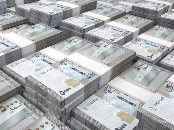 シリアのお金 ポンド紙幣だ Syp銀行券 アラビア語5000 ビジネス ニュースの背景 3Dイラスト — ストック写真