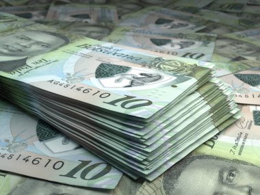 Botswana 'nın parası. Pula banknotları. BWP banknotları. 10 İngilizce. İş, finans, haber geçmişi. 3d illüstrasyon.