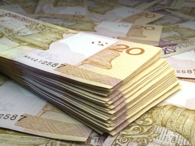 Beyaz Rusya 'nın parası. Beyaz Rusya rublesi banknotları. BYN banknotları. 20 Belaruslu. İş, finans, haber geçmişi. 3d illüstrasyon.