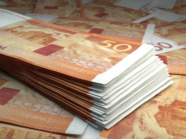 Money of Kyrgyzstan. Som  bills. KGS banknotes. 50 Kirghiz. Business, finance, news background. 3d illustration.