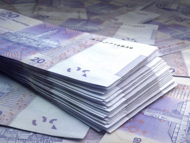 Fas 'ın parası. Dirham faturaları. Çılgın banknotlar. 20 Arapça. İş, finans, haber geçmişi. 3d illüstrasyon.