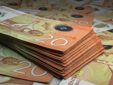 Nikaragua 'nın parası. Cordoba faturaları. NIO banknotları. 20 İspanyol. İş, finans, haber geçmişi. 3d illüstrasyon.