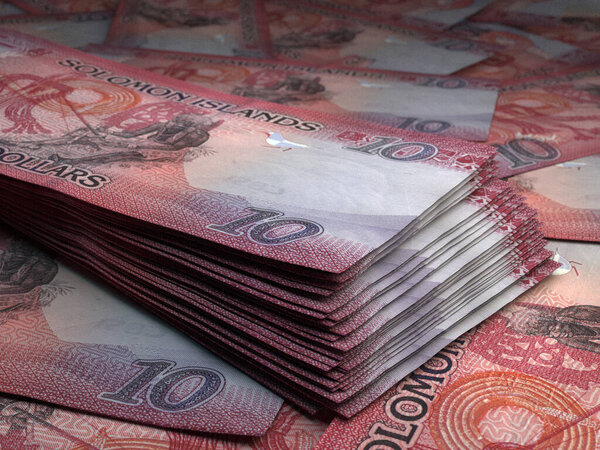 Money of Solomon Islands. Dollar  bills. SBD banknotes. 10 Tok. Business, finance, news background. 3d illustration.
