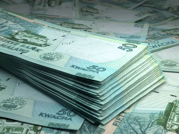 马拉维的钱 Kwacha法案 Mwk钞票 50年 新闻背景 3D说明 — 图库照片