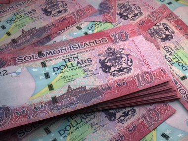 Solomon Adaları 'nın parası. Dolar banknotları. SBD banknotları. 10 Tok. İş, finans, haber geçmişi. 3d illüstrasyon.
