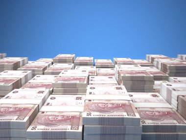 DR Kongo 'nun parası. Frank faturaları. CDF banknotları. 50 Fransız. İş, finans, haber geçmişi. 3d illüstrasyon.