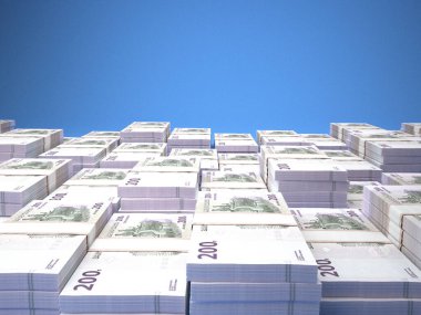 DR Kongo 'nun parası. Frank faturaları. CDF banknotları. 200 Fransız. İş, finans, haber geçmişi. 3d illüstrasyon.