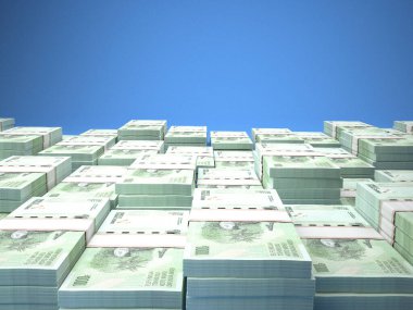 DR Kongo 'nun parası. Frank faturaları. CDF banknotları. 1000 Fransız. İş, finans, haber geçmişi. 3d illüstrasyon.